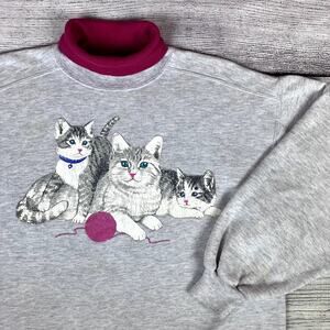 Vintage 1990s Cat Logo Animal Crewneck Sweater